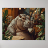 Poster Hippo drinks coffee. Surreal style (Devant)