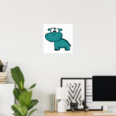 Poster Hippo heureux bleu (Bureau à domicile)
