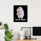 Poster Hippo-pop-cornamus Funny Hippo Pun Dark BG (Bureau à domicile)