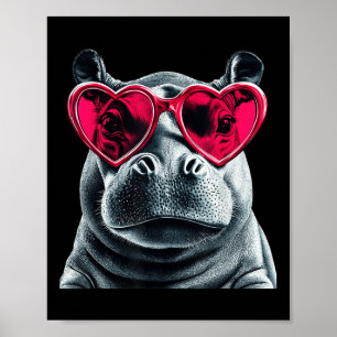 Poster Hippo portant des lunettes Coeur Valentines Jour H