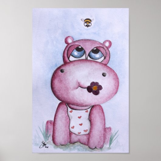 Poster hippo rose pour enfants (Devant)