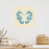 Poster hippocampe amoureux - turquoise (Cuisine)