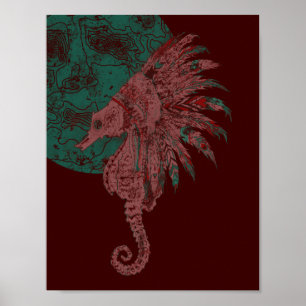 Poster hippocampe au bord de la lune