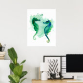 Poster Hippocampe bleu vert à baldaquin blanc (Bureau à domicile)
