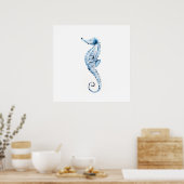 Poster Hippocampe d'aquarelle Imprimer bleu (Cuisine)