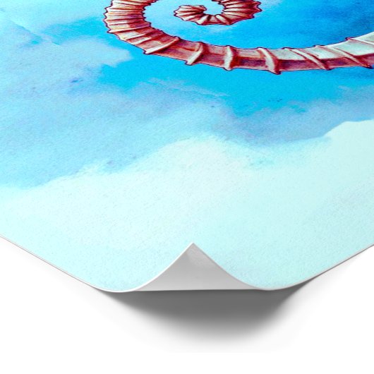Poster Hippocampe d'aquarelle sur Turquoise (Coin)