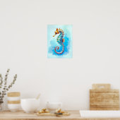 Poster Hippocampe d'aquarelle sur Turquoise (Cuisine)