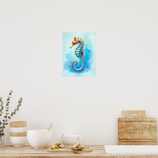 Poster Hippocampe d'aquarelle sur Turquoise (Cuisine)