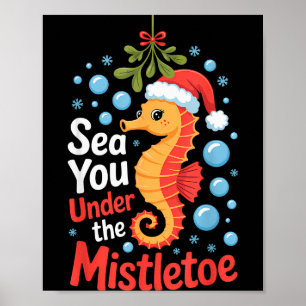 Poster Hippocampe drôle de Noël Chapeau de Père Noël Hipp