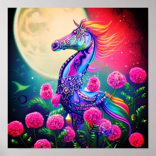 Poster Hippocampe floral fantastique (Devant)