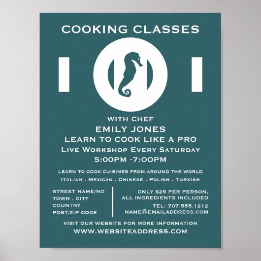 Poster Hippocampe, Fruits de mer, Cuisines Classes Public (Devant)