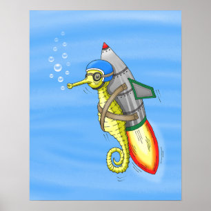 Poster Hippocampe Fusée Jaune Incroyable