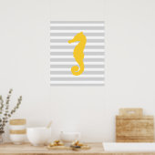 Poster Hippocampe nautique rayé jaune et gris (Cuisine)