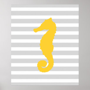 Poster Hippocampe nautique rayé jaune et gris
