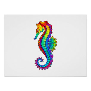 Poster Hippocampe polygonal arc-en-ciel