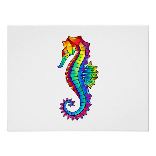 Poster Hippocampe polygonal arc-en-ciel (Devant)