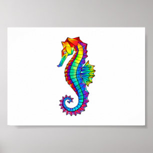 Poster Hippocampe polygonal arc-en-ciel