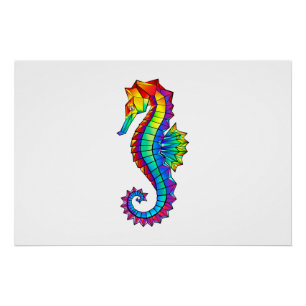 Poster Hippocampe polygonal arc-en-ciel