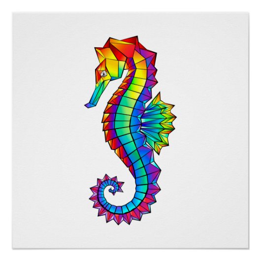 Poster Hippocampe polygonal arc-en-ciel (Devant)