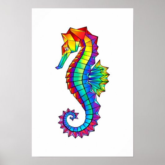 Poster Hippocampe polygonal arc-en-ciel (Devant)