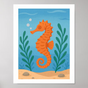Poster Hippocampe Rétro Sous-Marin Nautilus Côtière Marin