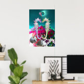 POSTER HIPPOCAMPES AMOUREUX, PERLE ROSE TEAL BLEUE (Bureau à domicile)