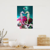 POSTER HIPPOCAMPES AMOUREUX, PERLE ROSE TEAL BLEUE (Cuisine)