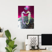 POSTER HIPPOCAMPES AMOUREUX PINK FUCHSIA MÈRE DE PERLE (Bureau à domicile)