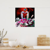 POSTER HIPPOCAMPES AMOUREUX, ROSE BLEU ROUGE MÈRE PERLE (Cuisine)