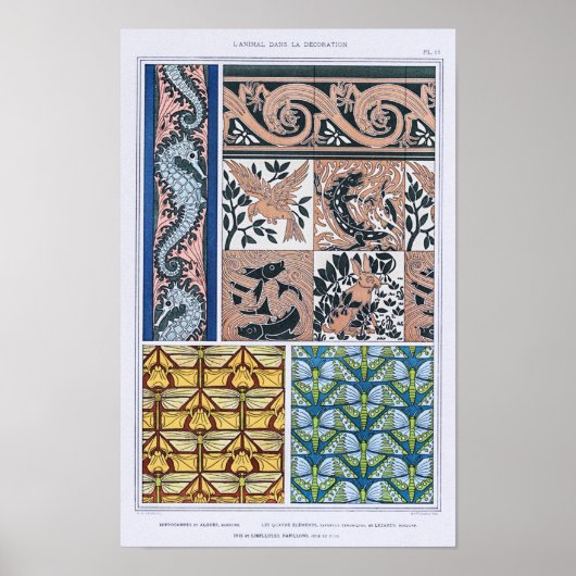 Poster Hippocampes, Lézards, Libellules, Papillons (Devant)