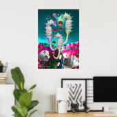 POSTER HIPPOCAMPES , ROSE TEINTÉ DE BLEU MÈRE PERLE (Bureau à domicile)