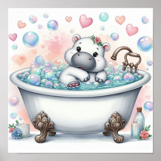 Poster Hippopotame au bain moussant (Devant)