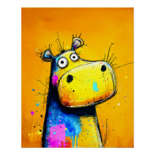 Poster Hippopotame bigarré et insolite dans le style de l