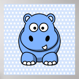 Poster Hippopotame Bleu Mignon