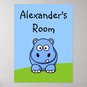 Poster Hippopotame Bleu Mignon