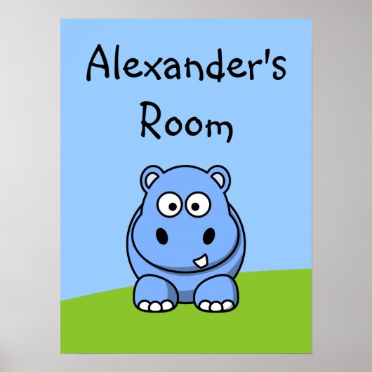 Poster Hippopotame Bleu Mignon (Devant)