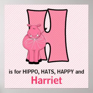Poster Hippopotame Rose Lettre H Monogrammée Chambre de B