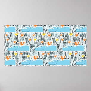 Poster Hippopotames et oiseaux dans le lac sans soudure m