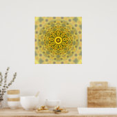 Poster Hippy Sunflower Fractal Mandala Motif (Cuisine)