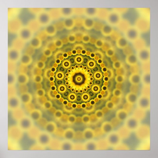 Poster Hippy Sunflower Fractal Mandala Motif (Devant)