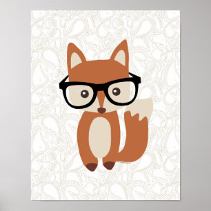 Poster Hipster Baby Fox avec lunettes