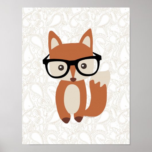 Poster Hipster Baby Fox avec lunettes (Devant)