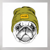 Poster Hipster Pug | It's Cool (Devant)