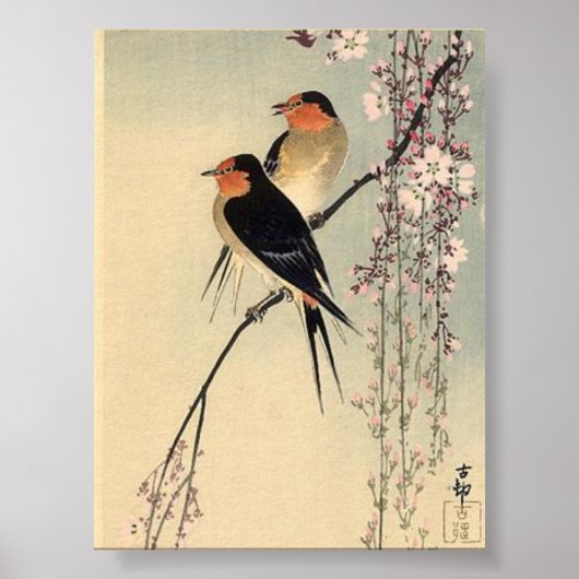 Poster hirondelles aux fleurs de cerisiers - Ohara Koson (Devant)
