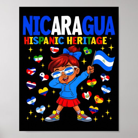 Poster Hispanic Heritage Month Nicaragua Flag Nicaraguan (Devant)