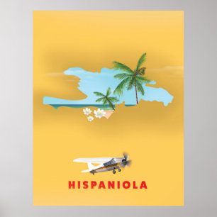 Poster Hispaniola Map illustrated print.