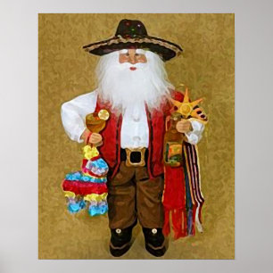 Poster Hispanique Mexicaine Sud-Ouest Texan Santa Claus