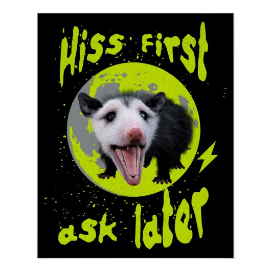 Poster Hiss first, ask later Funny Opossum Hissing (Devant)