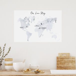 Poster Histoire d'amour   Cadeau de mariage aquarelle à c