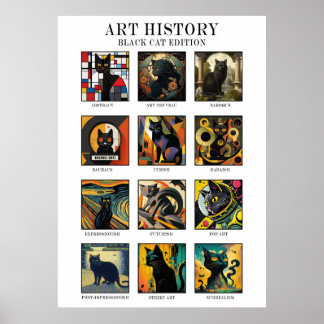 Poster Histoire de l'art Funny Chat Noir Artwork Styles E